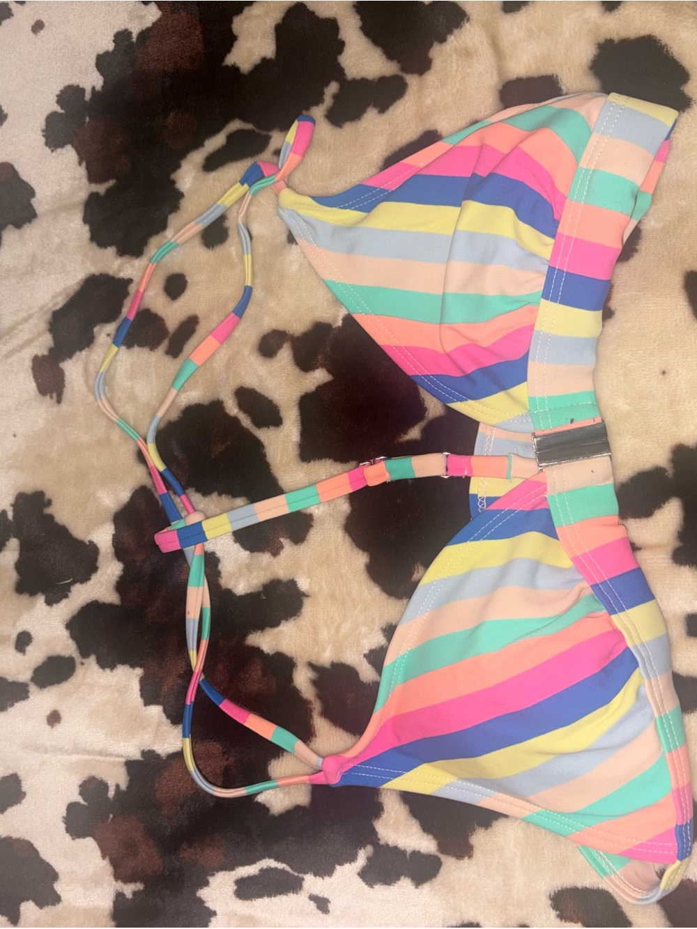 Women Rainbow Stripe Bikini Top - Multicolor